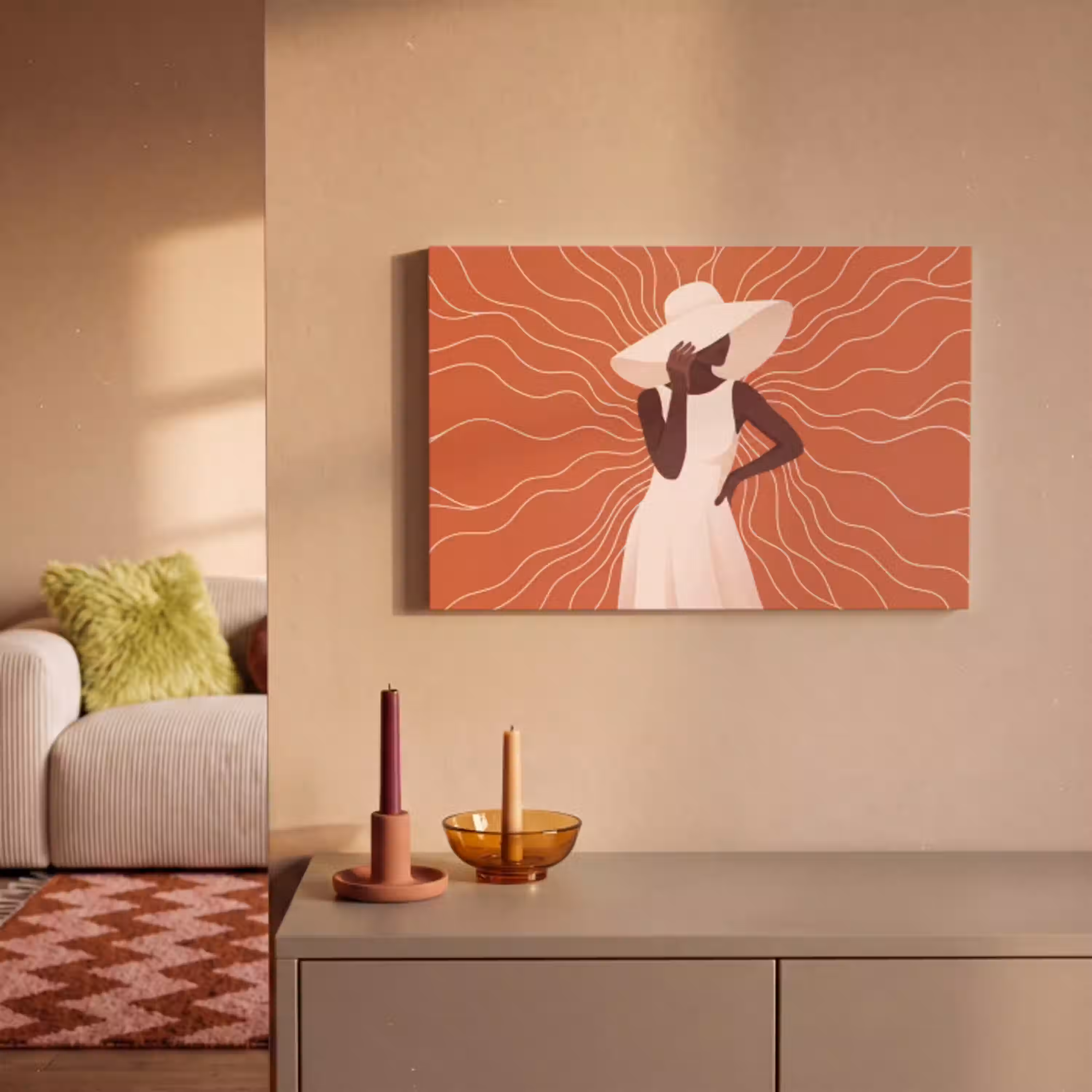 Vrouw - Hoed - Portret - Modern - Beige canvas 2cm klein -sfeer1