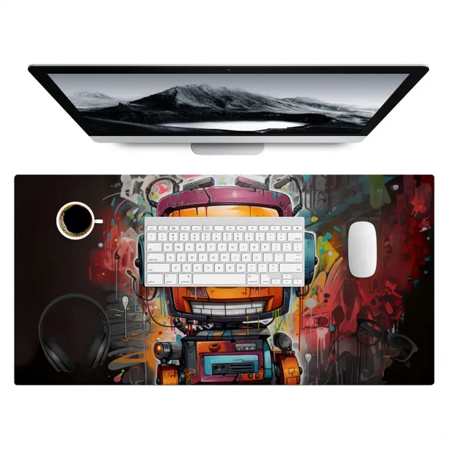 Robot - Graffiti - Oranje - Kleuren Muismat XXL klein -3d