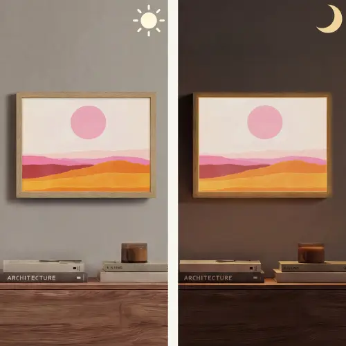 Heuvels - Oranje - Zon - Abstract Light Box met batterij (Wandlamp) middel -sfeer3