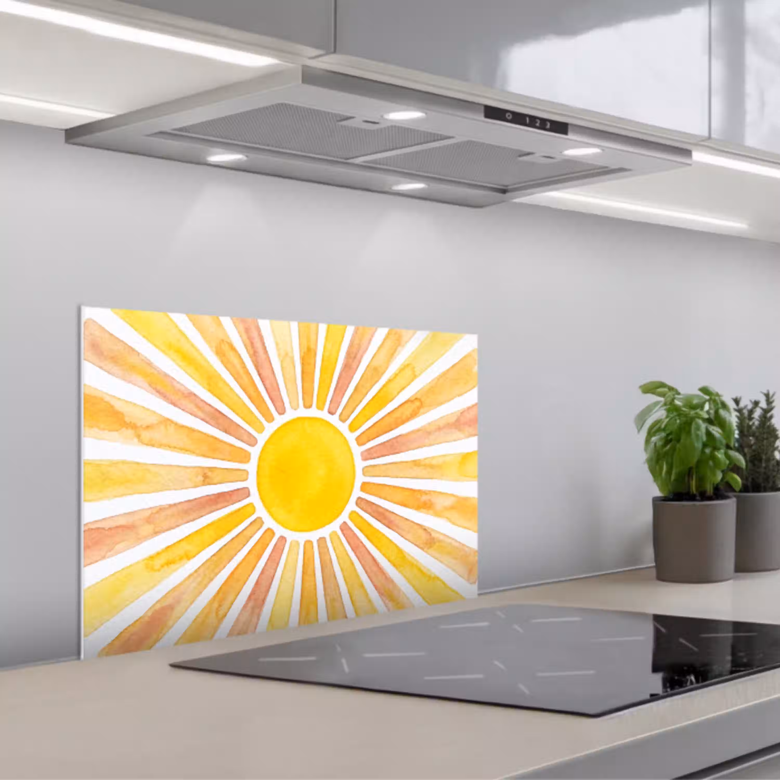Zon - Stralen - Aquarel - Geel - Abstract keuken achterwand spatscherm klein -3d_schuin