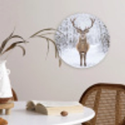Hert - Winter - Bos - Natuur - Wit Wandcirkel kunststof plaat 5mm dik klein -sfeer4