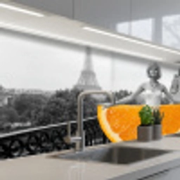 Sinaasappel - Eiffeltoren - Vrouw keuken achterwand 2 middel -3d_schuin