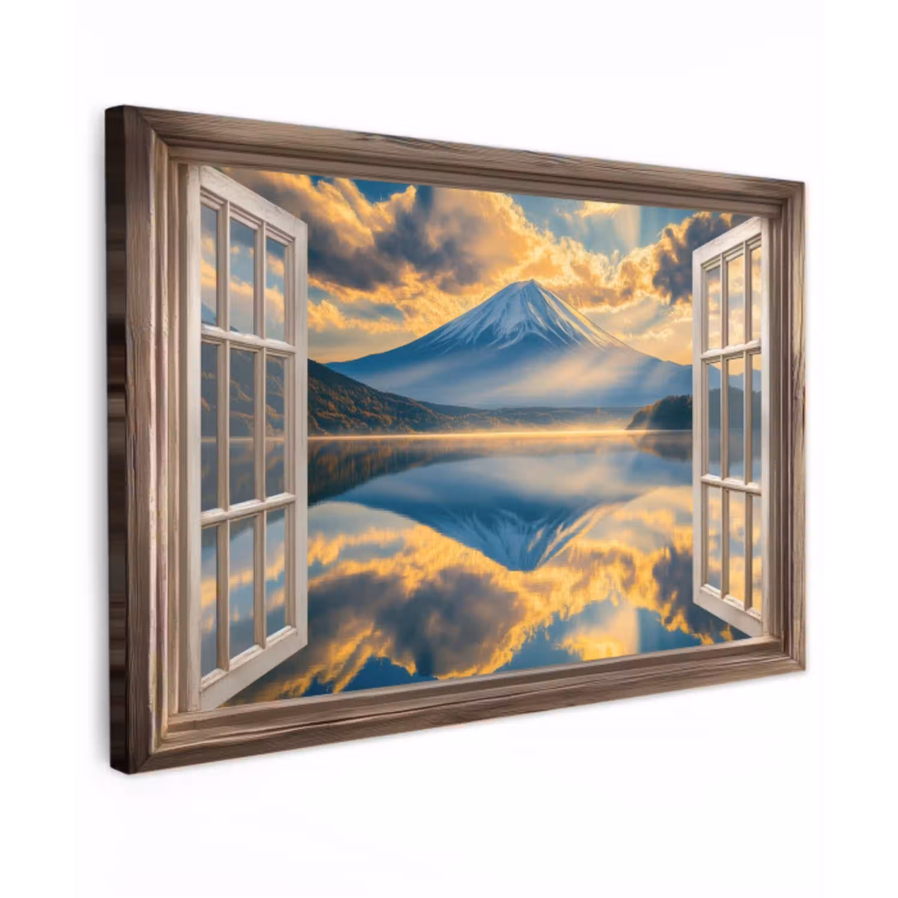 Doorkijk - Landschap - Bergen - Uitzicht - Raam Tuinposter op houten frame 2 cm dik klein -3d