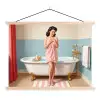 Badkamer - Vrouw - Roze textielposter latten blank klein -3d