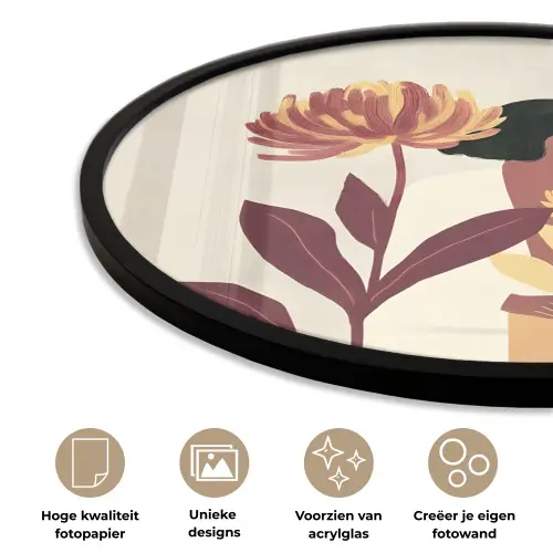Vrouw - Minimalistisch - Bloem Fotolijst rond zonder passe partout klein -closeup_NL