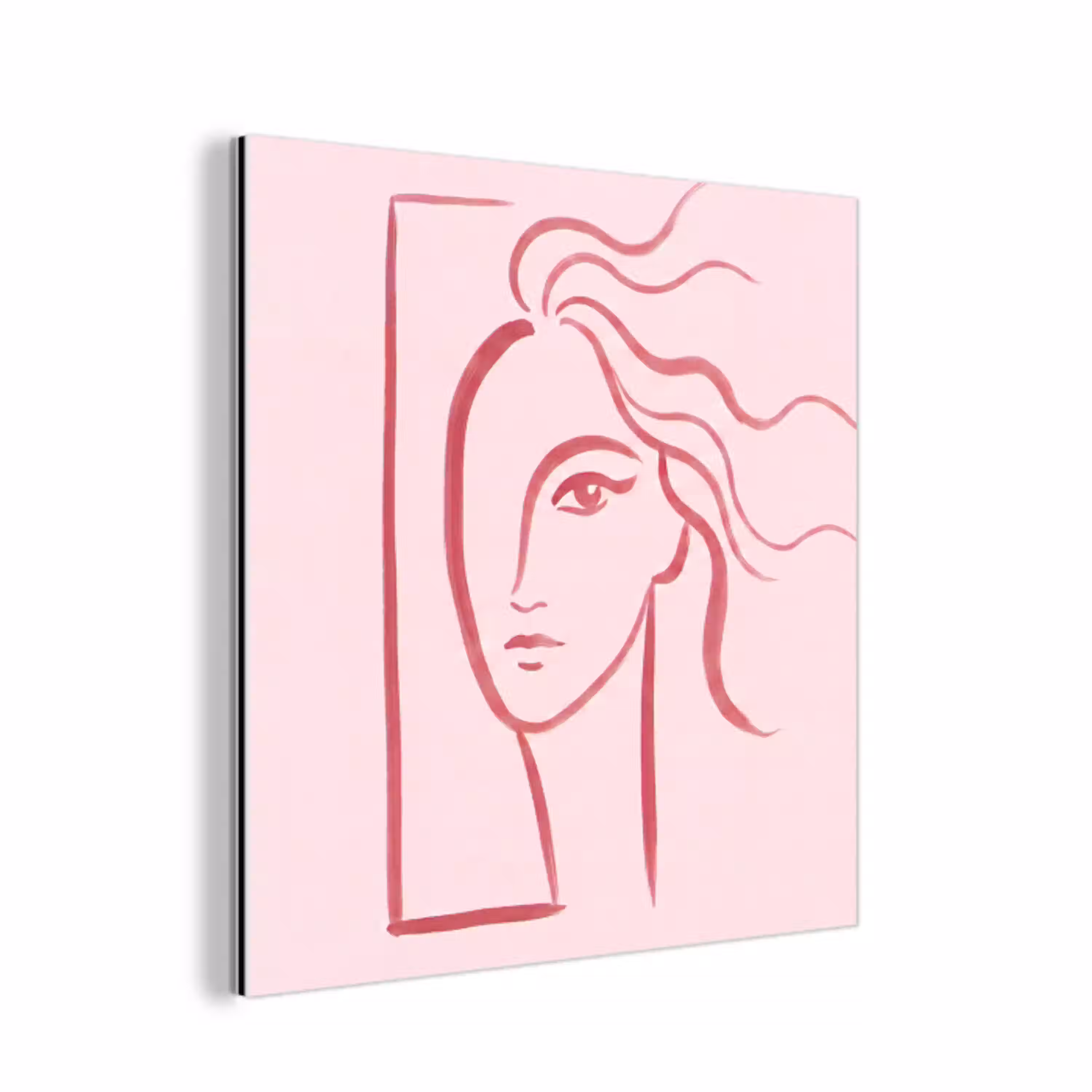 Vrouw - Portret - Abstract - Lijnkunst - Rood aluminium wit klein -3d