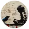 Street art - Meisje - Vogel - Graffiti - Banksy Wandcirkel kunststof plaat 5mm dik klein -3d