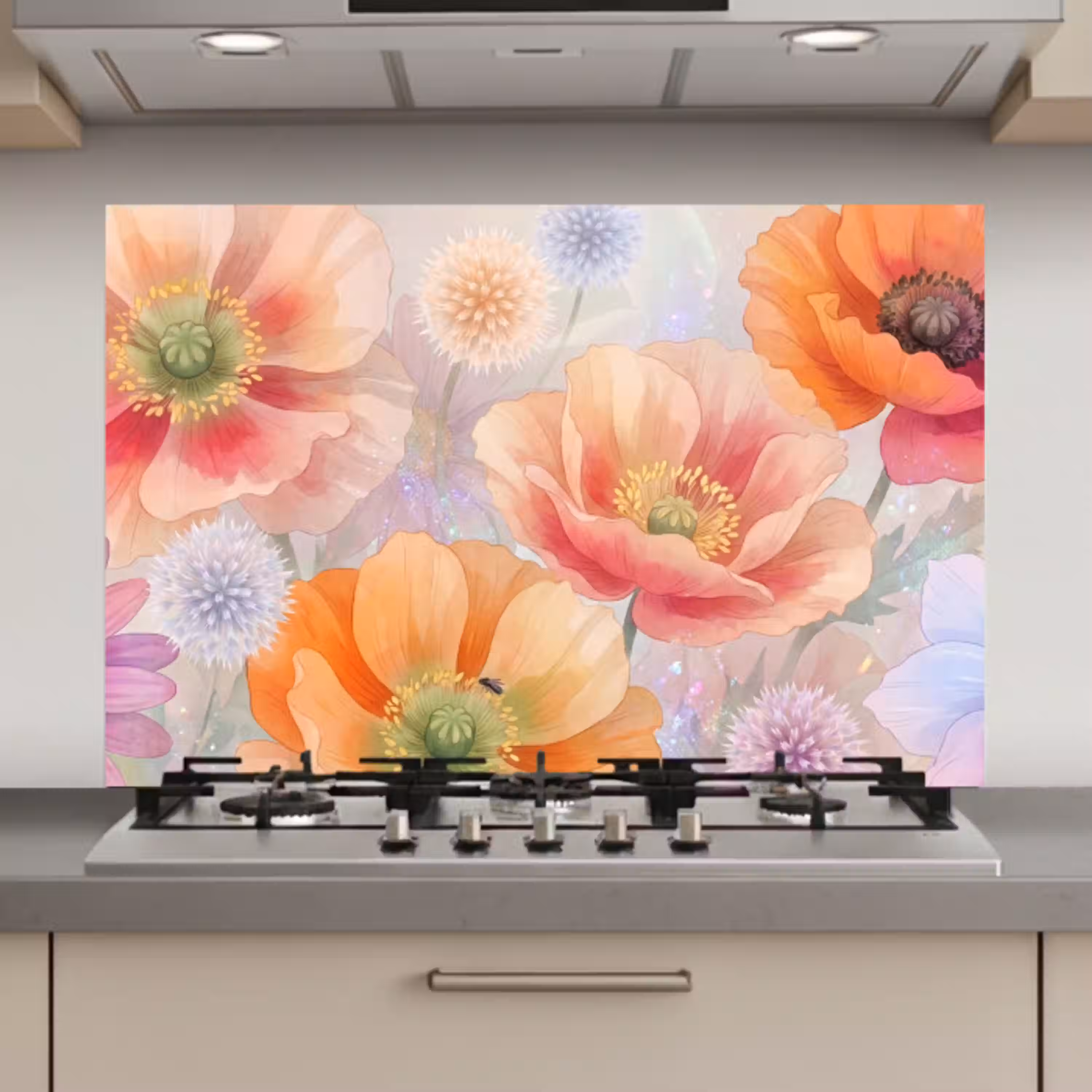 Bloemen - Aquarel - Natuur - Modern - Kleurrijk keuken achterwand spatscherm klein -3d_website