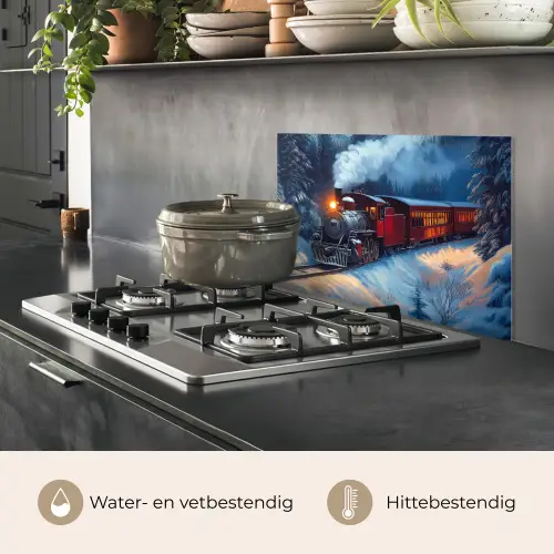 Trein - Kerst - Sneeuw - Kersttrein keuken achterwand spatscherm klein -usp_NL