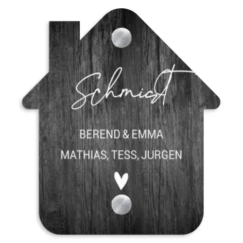 Donker hout - Sierlijk Naambord Huisje klein -3d