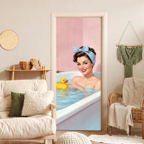 Badkamer - Eend - Blauw deurposter klein -sfeer2