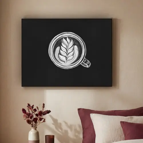 Krijttekening - Koffie - Latte art Textielframe zwart klein -sfeer1