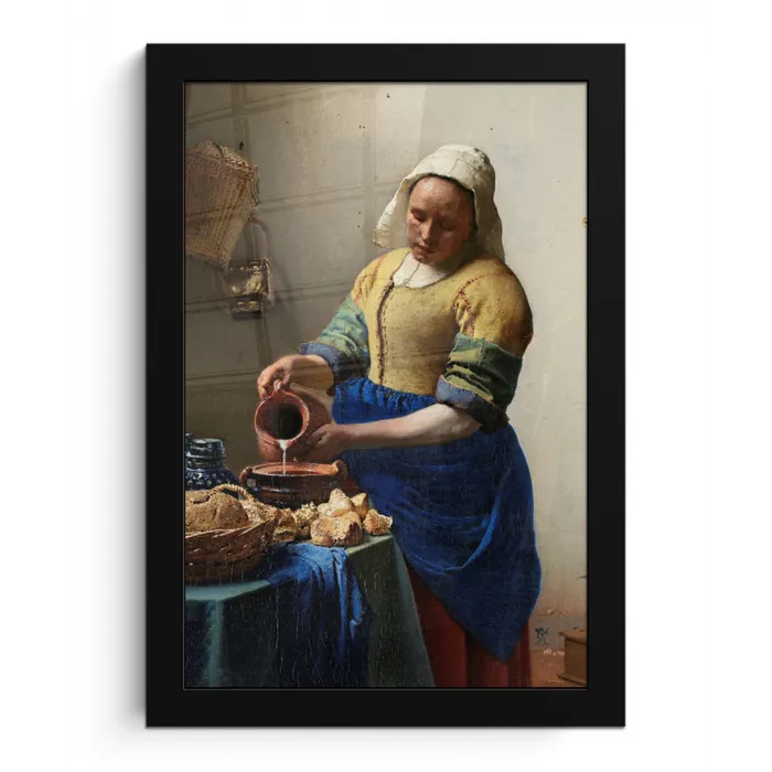 Het melkmeisje - Schilderij van Johannes Vermeer fotolijst zwart zonder passe partout klein -3d