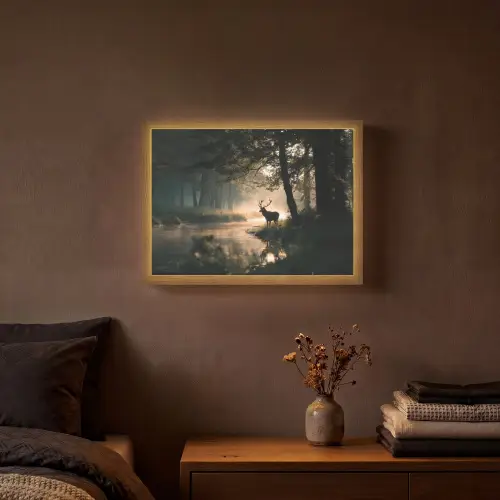 Hert - Bosbeek - Mystiek Light Box met batterij (Wandlamp) middel -sfeer4