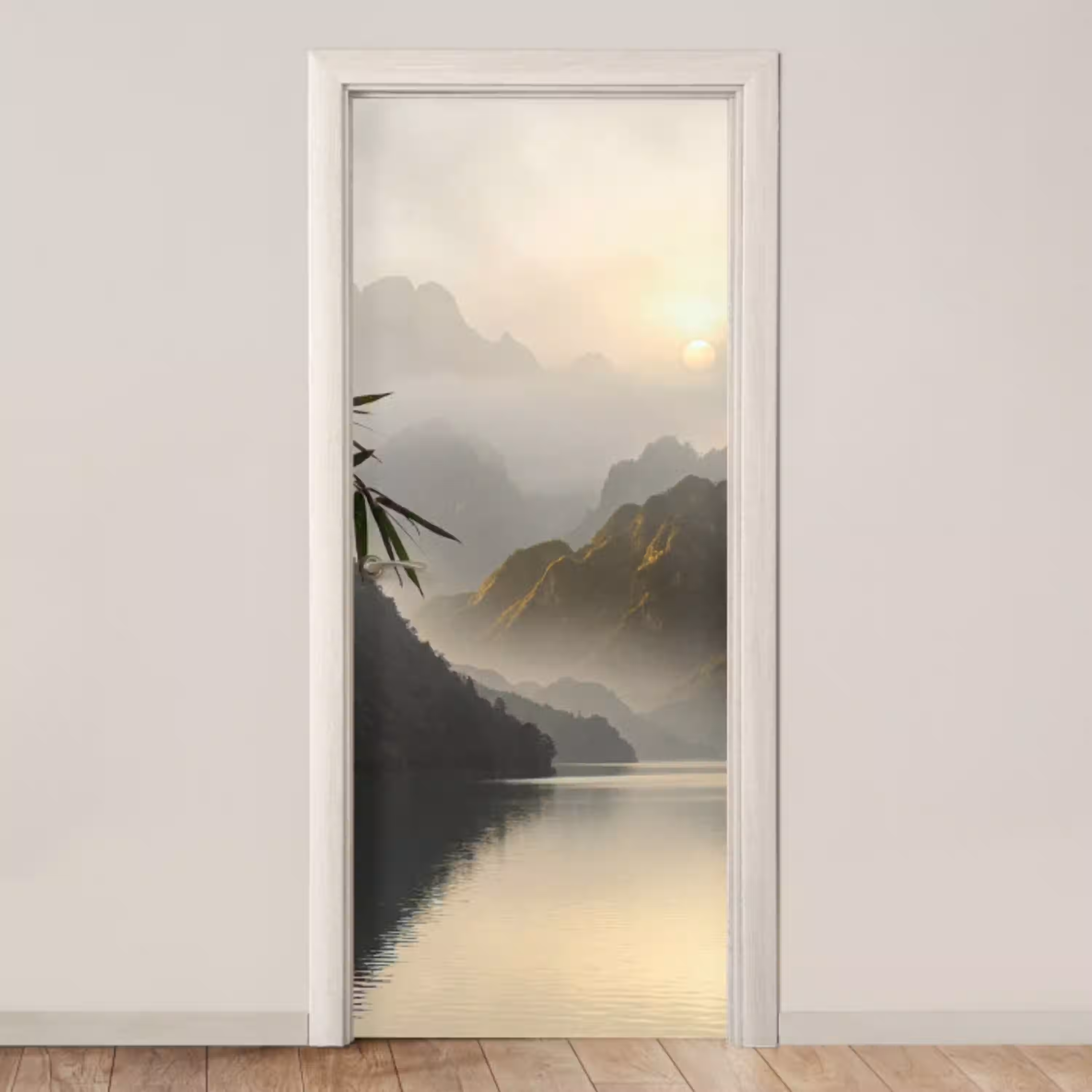 Bergen - Water - Mist - Natuur - Landschap deurposter klein -3d_beige