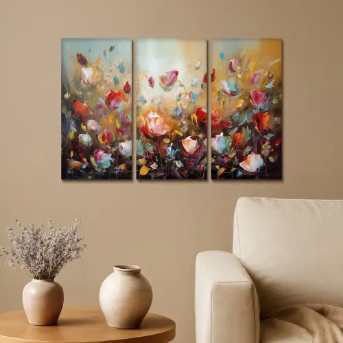 Bloemen - Abstract - Verflook - Kleurrijk Canvas - Meerluiken 3 luik klein -sfeer1