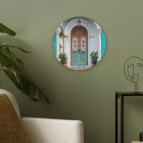 Zuilen - Sierlijke - Deur - Blauw Akoestische PET Vilt - Rond klein -sfeer2