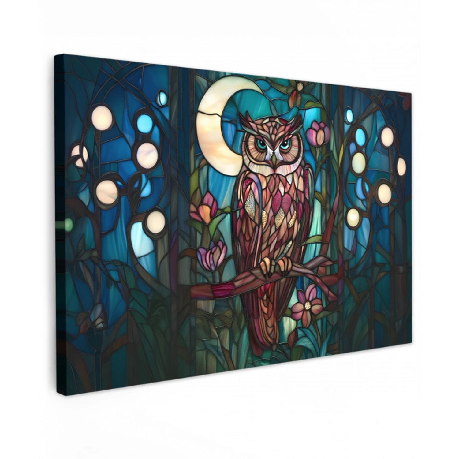 Uil - Mozaïek - Maan - Nacht Tuinposter op houten frame 2 cm dik klein -3d