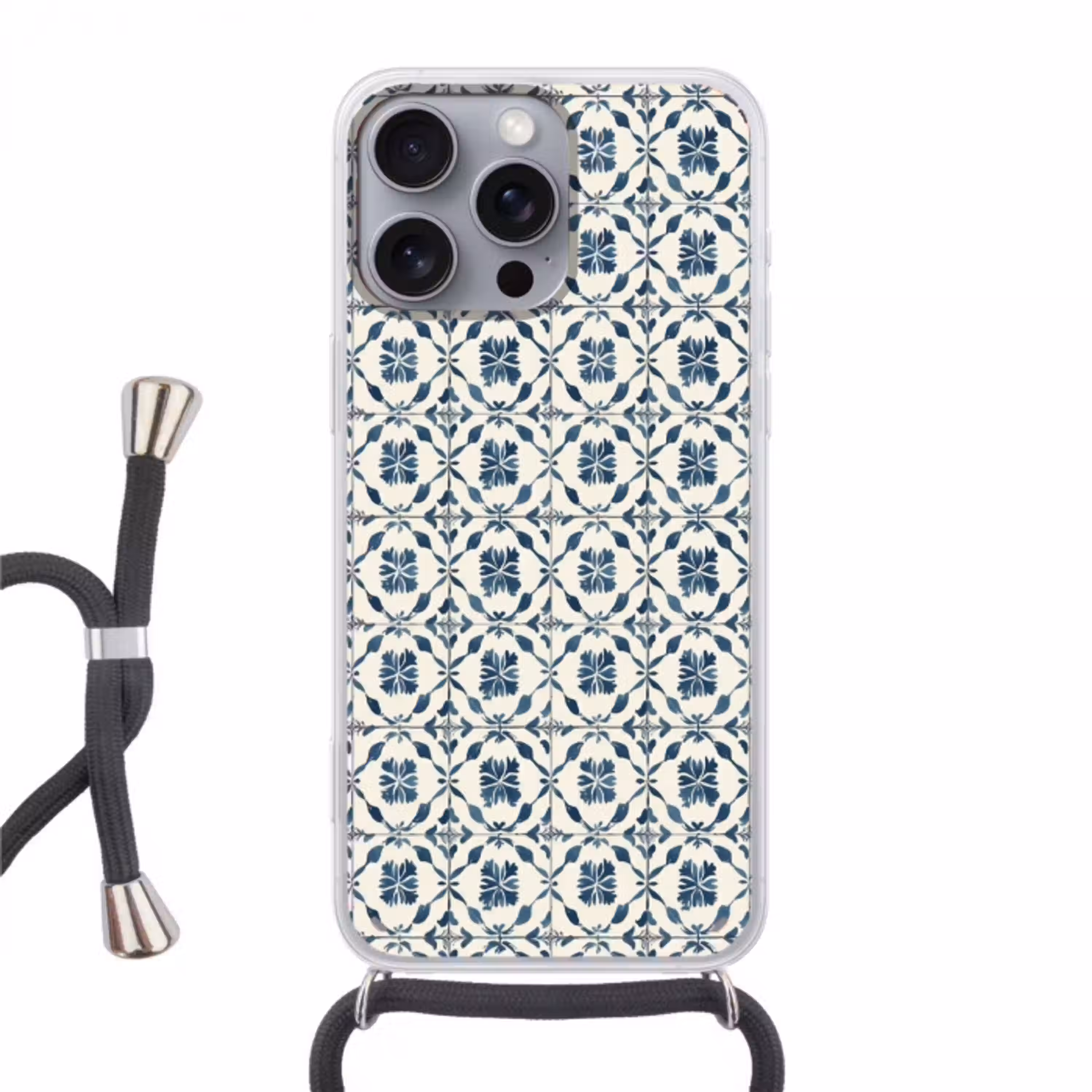 Grafisch - Tegel - Blauw Hoesje iPhone 16 Pro Max met koord klein 804 -3d