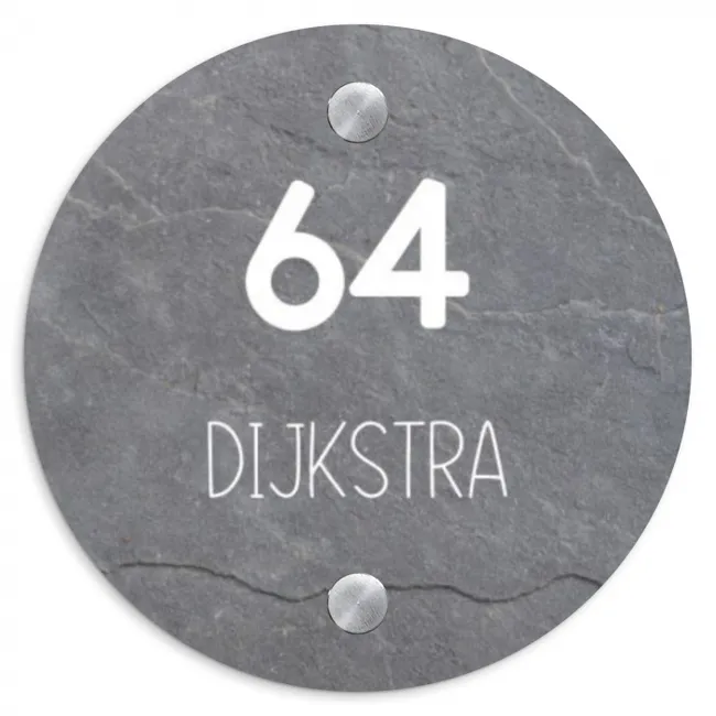 Grijze natuursteen - Modern Naambord Rond klein -3d