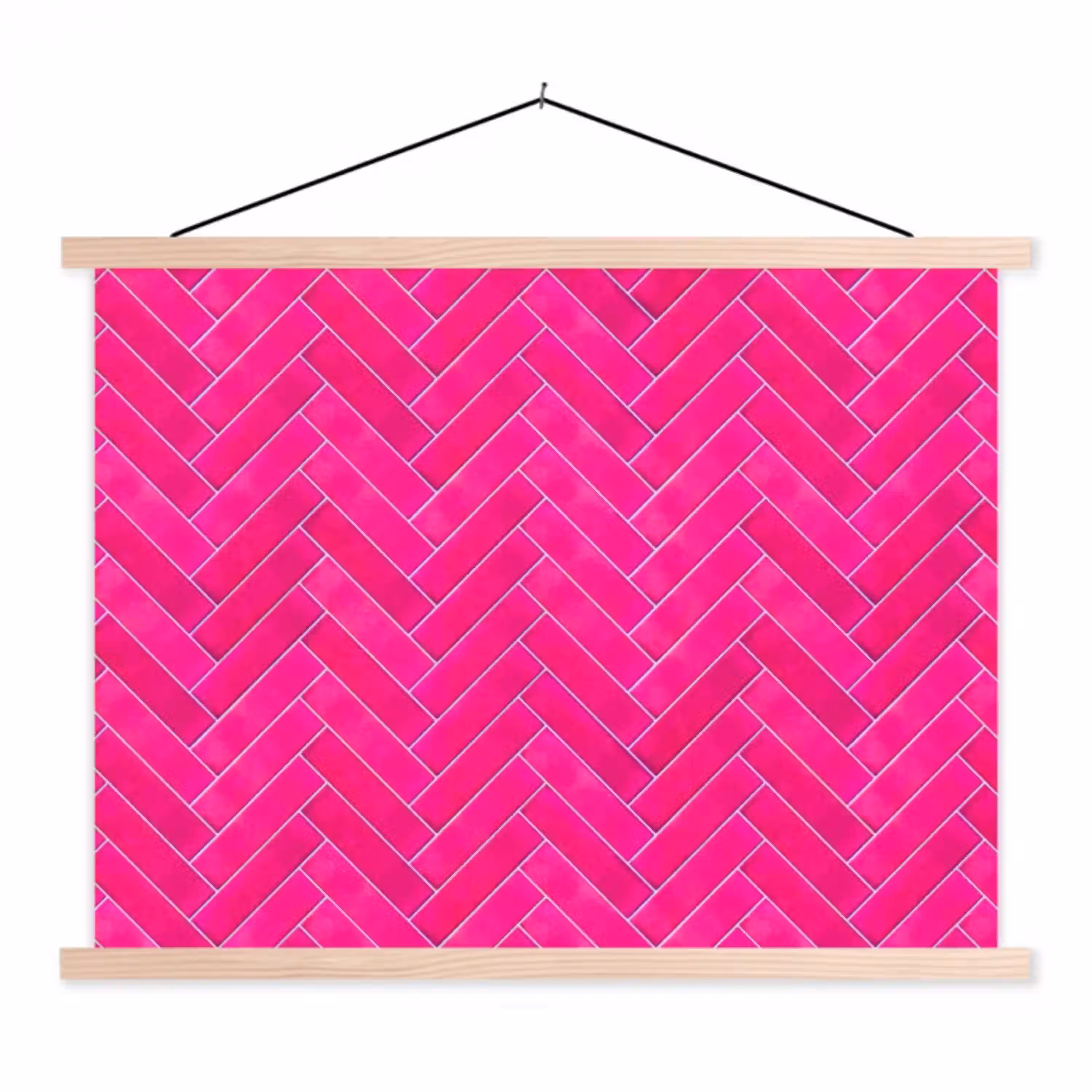 Visgraat - Wandtegel - Fuchsia - Roze textielposter latten blank klein 122 -3d