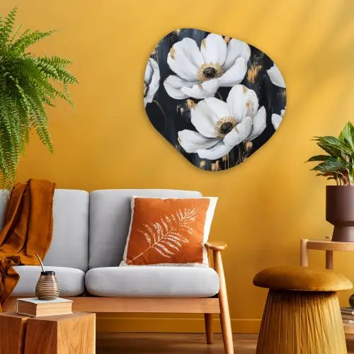 Bloemen - Wit - Abstract Wandcirkel Organisch Aluminium middel -sfeer4
