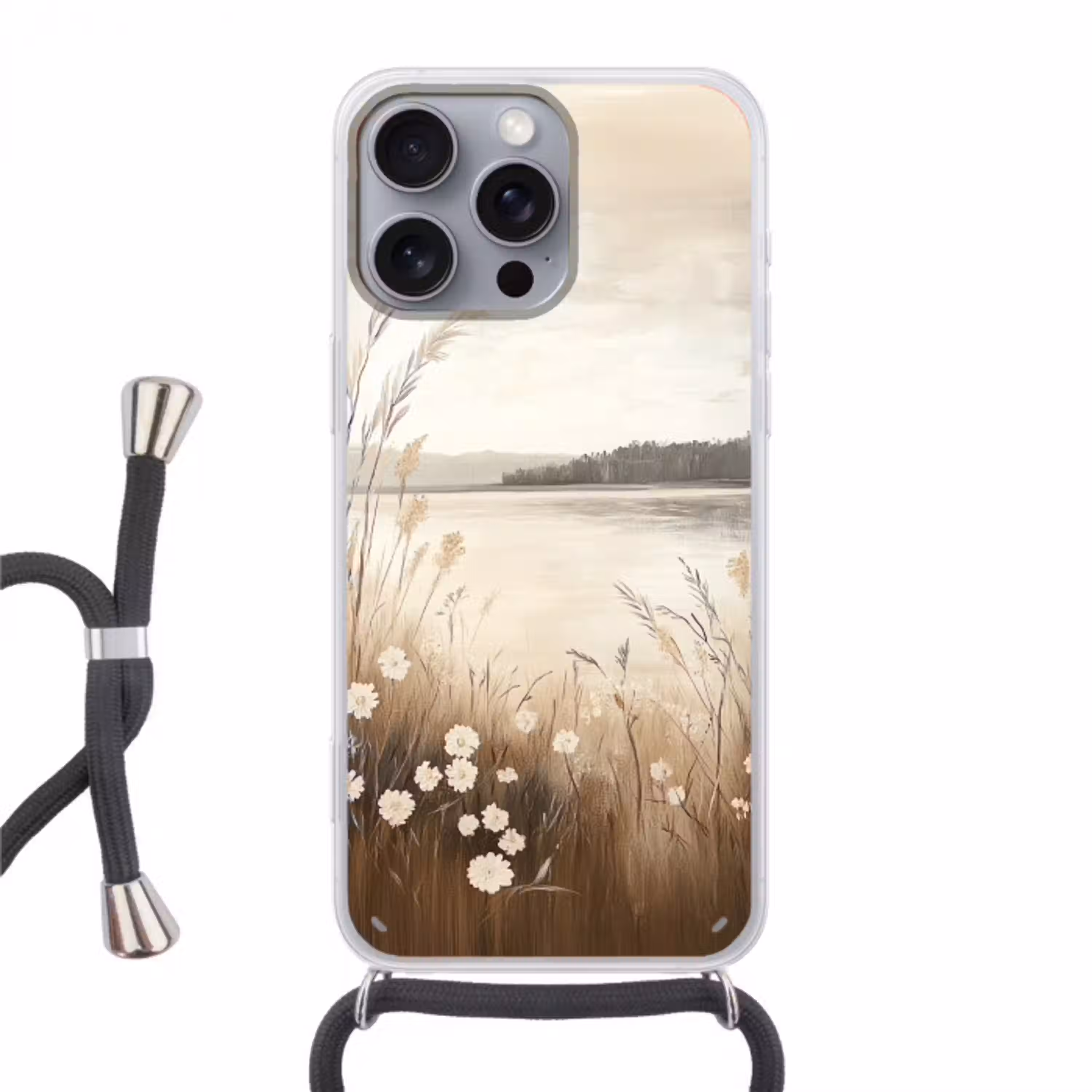 Meer - Water - Natuur - Beige Hoesje iPhone 16 Pro Max met koord klein -3d