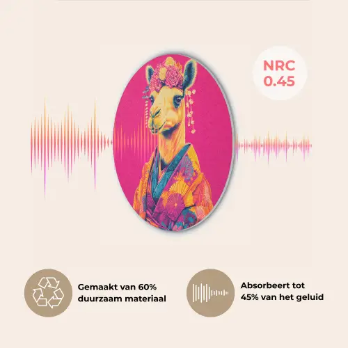 Kameel - Bloemen - Kimono - Waaiers Akoestische PET Vilt - Rond klein -USP_NL