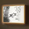 Eenden - Waterlelies - Riet - Zwart Light Box met batterij (Wandlamp) middel -z3d_website