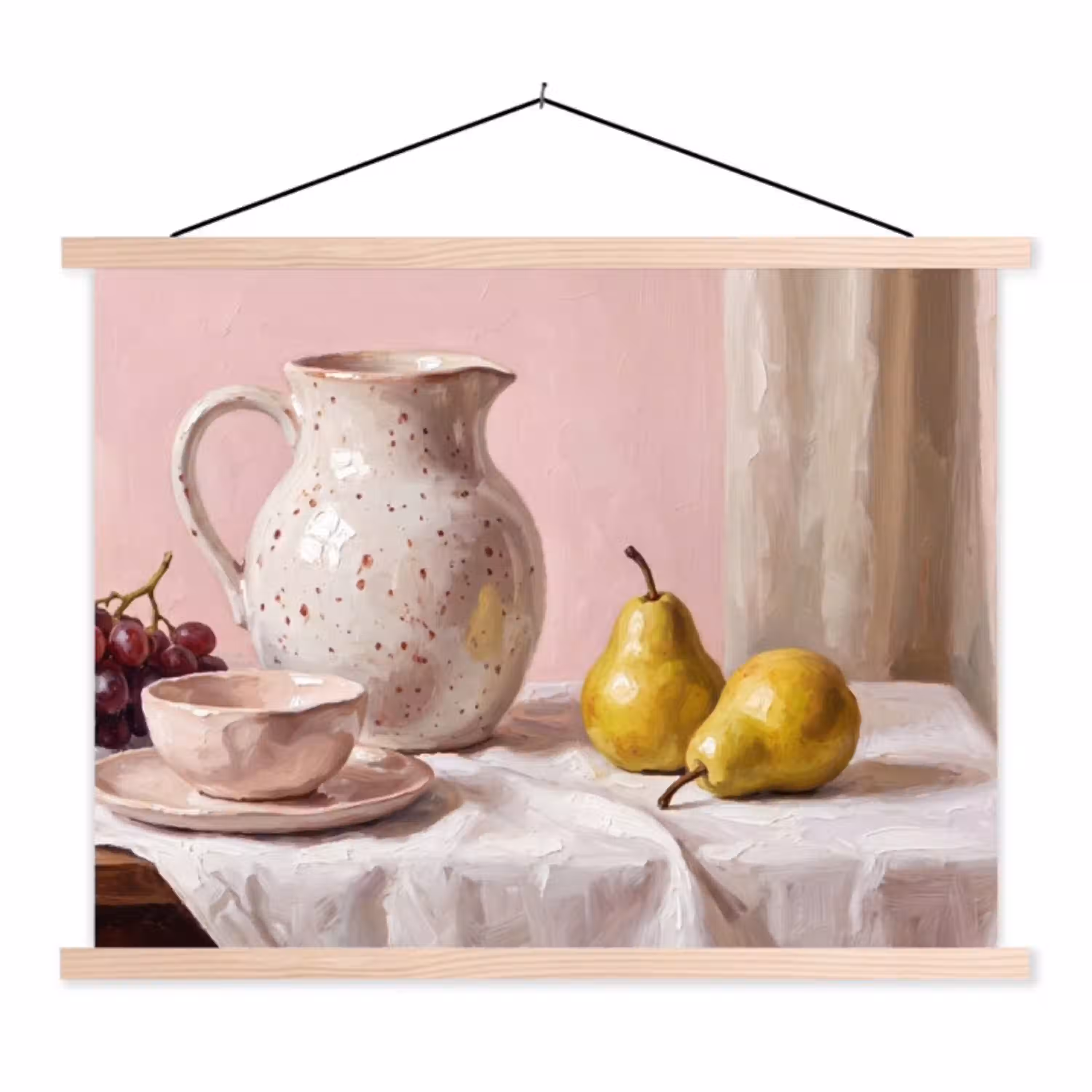 Stilleven - Fruit - Roze textielposter latten blank klein -3d