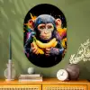 Aap - Graffiti - Kleurrijk - Bananen - Modern Wandcirkel Ovaal Glas middel -sfeer2