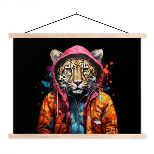 Graffiti - Luipaard - Zwart - Jas textielposter latten blank klein -3d