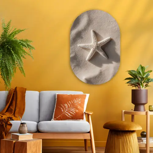 Strand - Zeester - Zand - Beige Wandcirkel Ovaal Glas middel -sfeer4