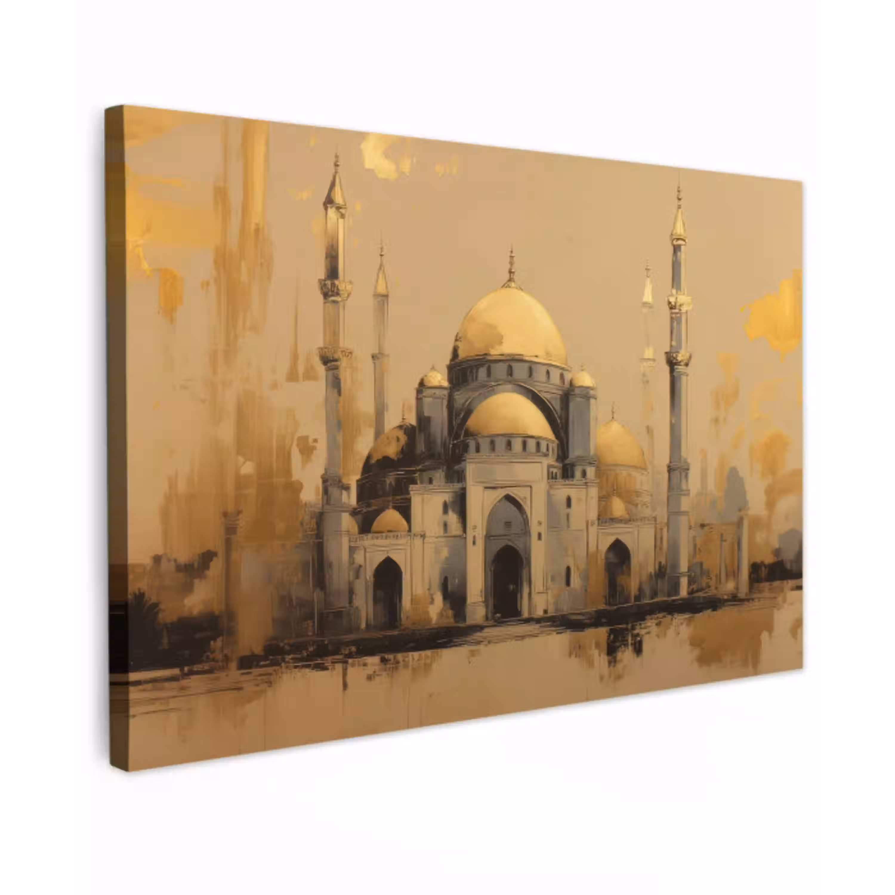 Goud - Abstracte penseelstreken - Moskee canvas 2cm klein -z3d