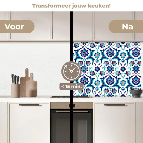 Bloemen - Patronen - Blauw keuken achterwand 2 middel 871 -voor-na2_NL