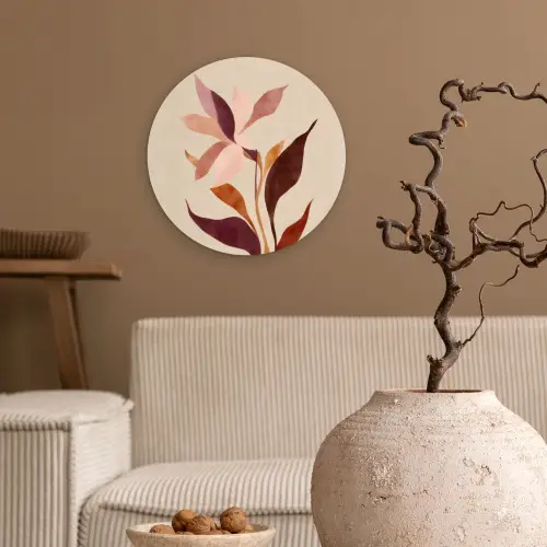 Bloemen - Blaadjes - Minimalistisch - Roze Wandcirkel plexiglas klein -sfeer1