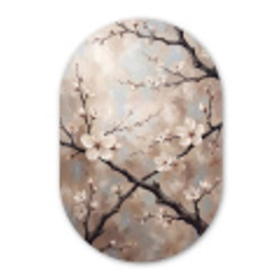 Bloesem - Takken - Schilderij - Beige - Serene Wandcirkel Ovaal Aluminium middel -3d