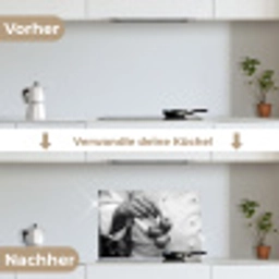 Tomaten - Chef - Zwart - Wit keuken achterwand spatscherm klein -voor_na_DE