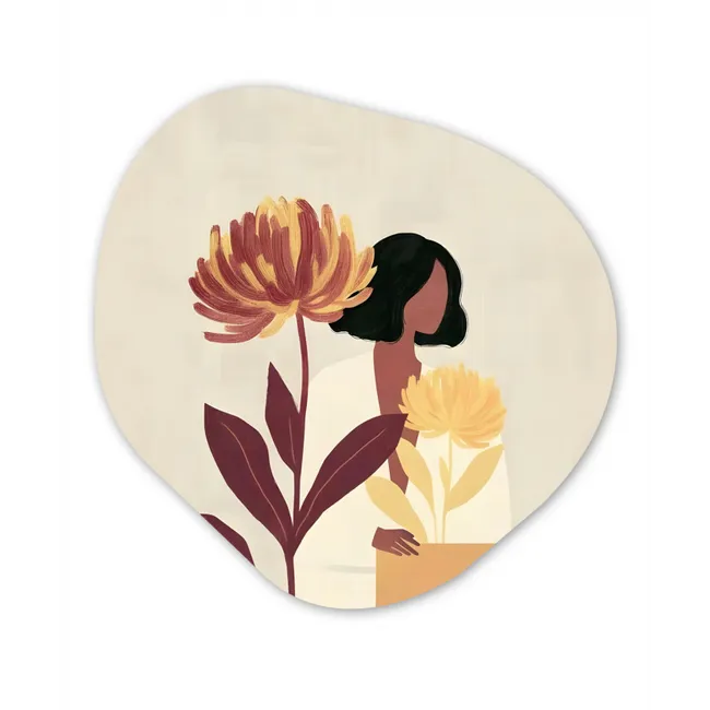 Vrouw - Minimalistisch - Bloem Wandcirkel Organisch Forex 3mm klein -3d