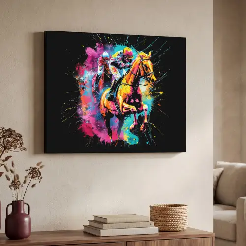 Graffiti - Sport - Paard rensport - Paardrijden Textielframe zwart klein -sfeer3