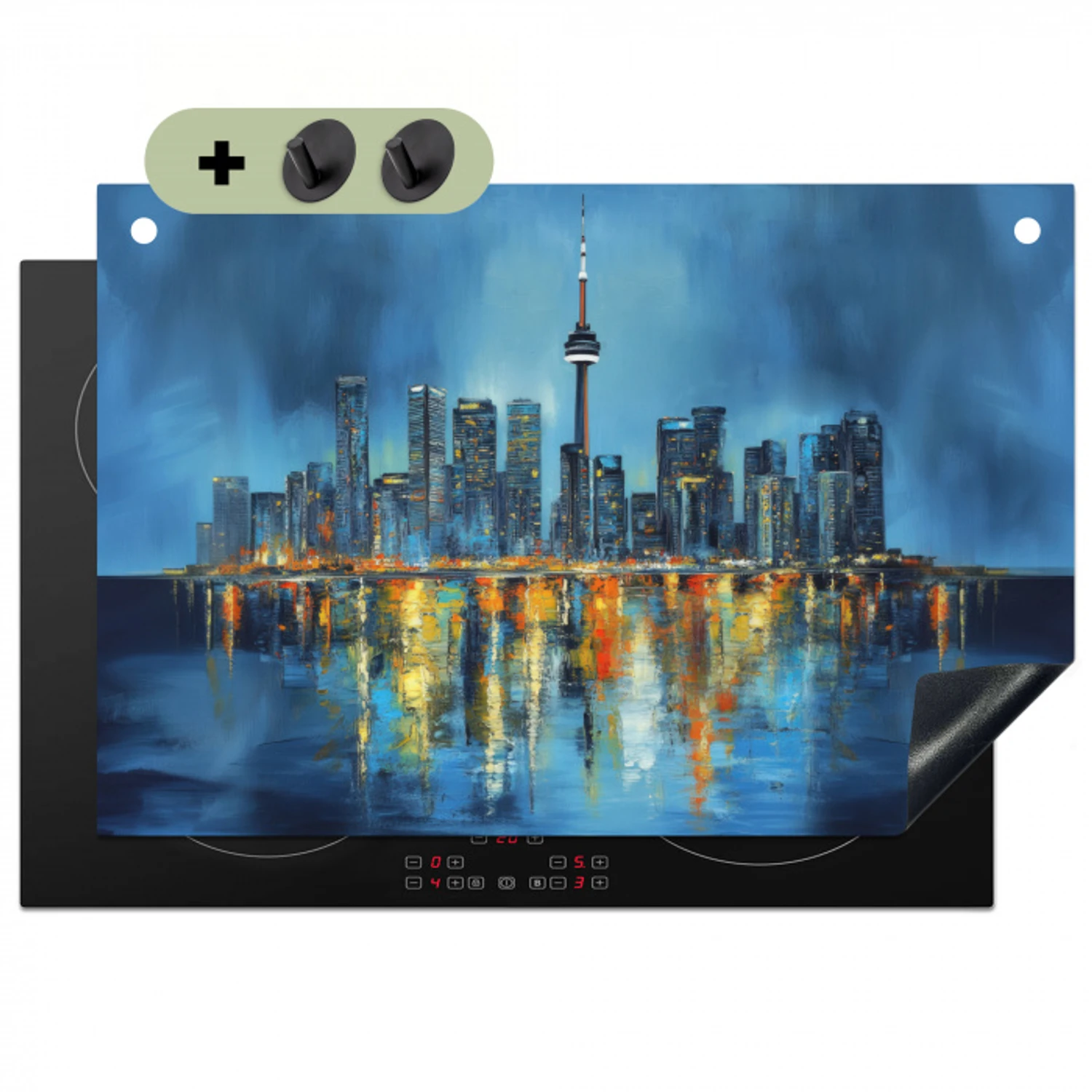 Skyline Toronto - Water - Stadslichten - Toren Inductie beschemer met haakjes klein -3d