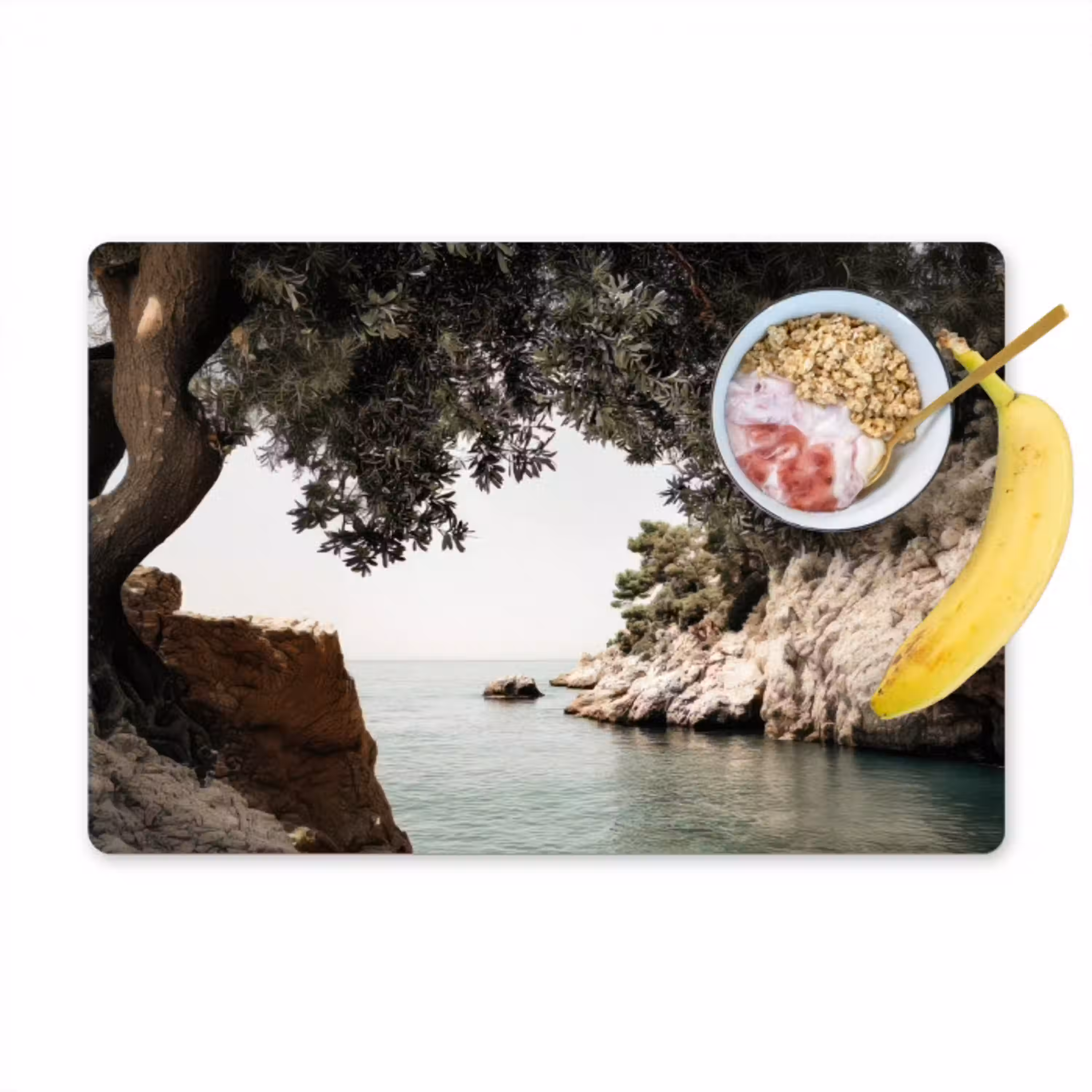Rotsen - Zee - Boom - Groen Placemat vinyl groot -zzzproduct_Kitchenyeah-website