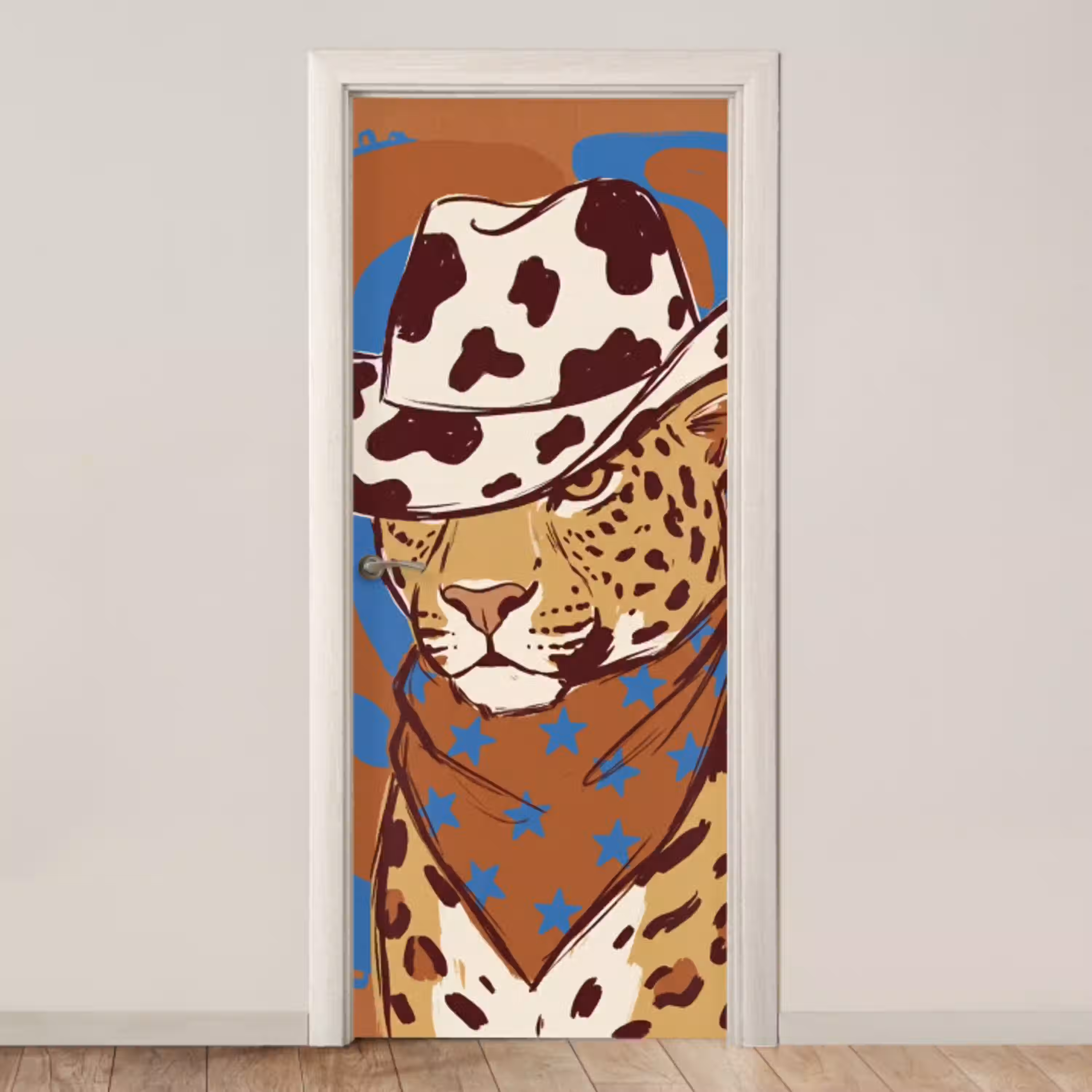 Dieren - Cowboyhoed - Modern - Illustratie - Bruin deurposter klein -3d_beige