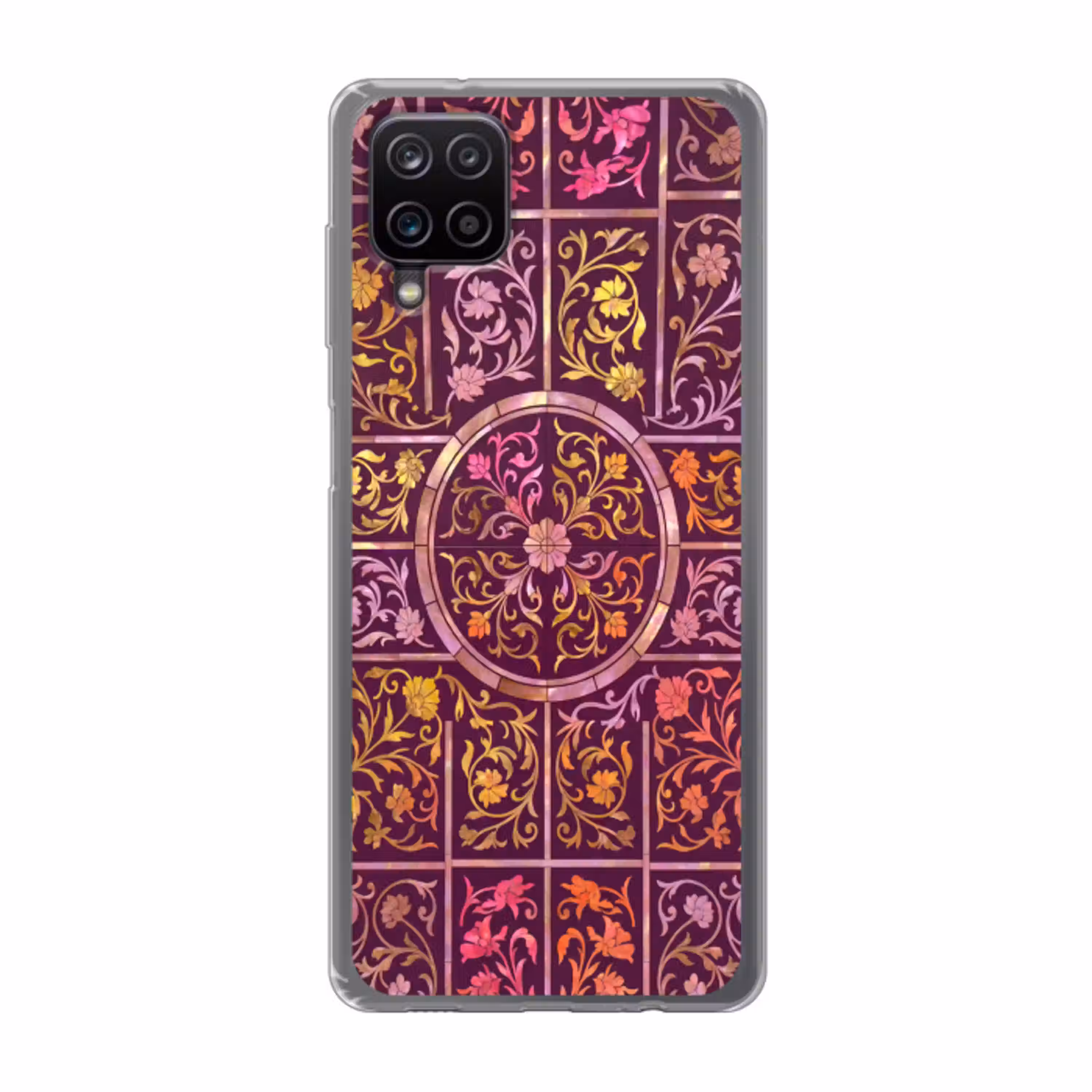 Patroon - Floraal - Oosters - Paars - Goud Telefoonhoesje Samsung Galaxy A12 klein -3d