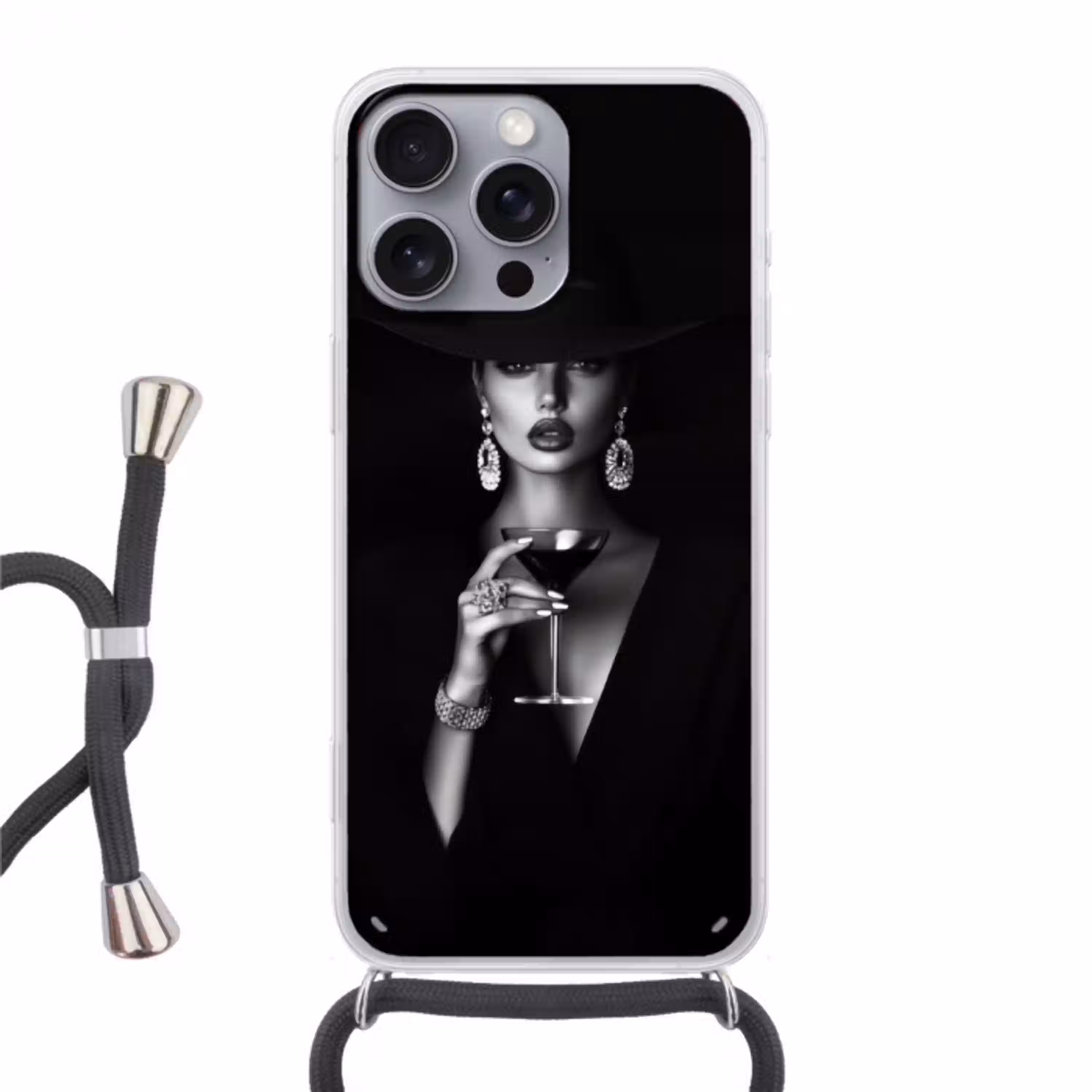 Vrouw - Cocktail - Chic Hoesje iPhone 16 Pro Max met koord klein -3d