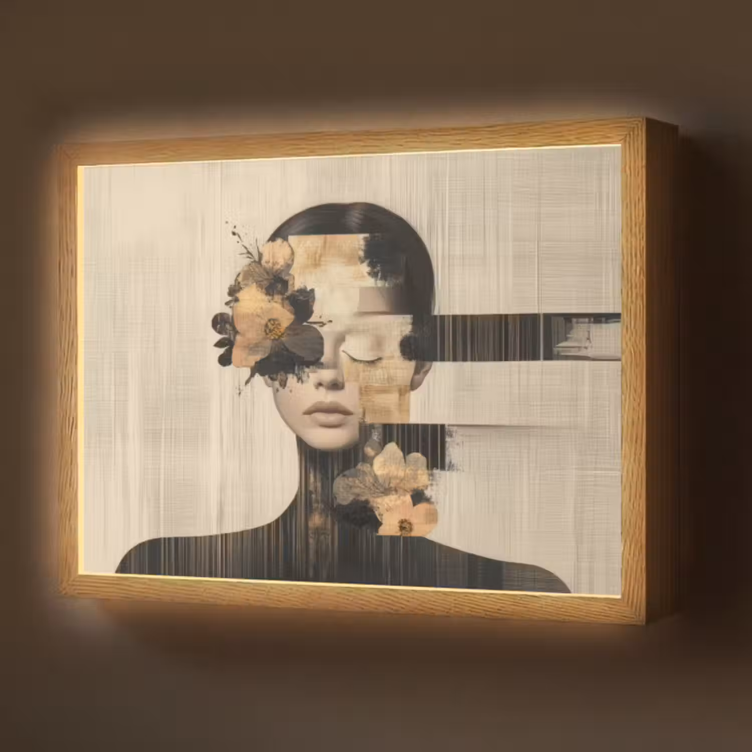 Lightbox - Wandlamp - Gezicht - Bloemen - Zwart - Vrouw