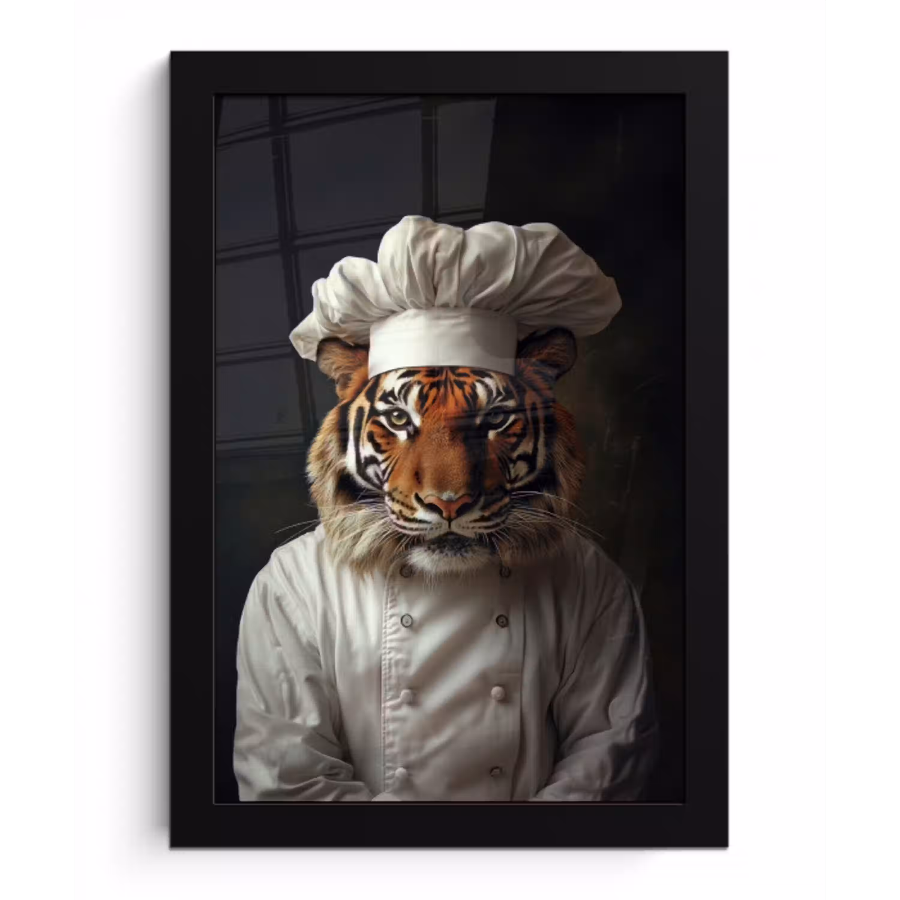 Tijger - Kokskleding - Bruin fotolijst zwart zonder passe partout klein -3d