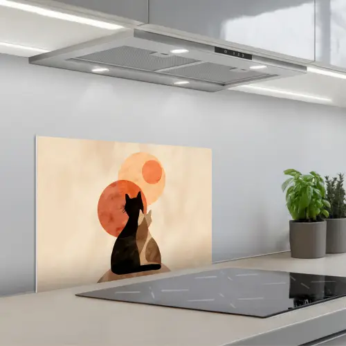 Katten - Zwart - Abstract - Cirkels keuken achterwand spatscherm klein -3d_schuin