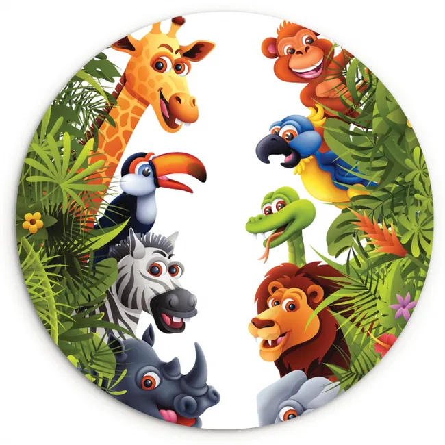 Jungle - Dieren - Jongens - Meisjes - Giraf - Olifant - Kids Wandcirkel kunststof plaat 5mm dik klein -3d