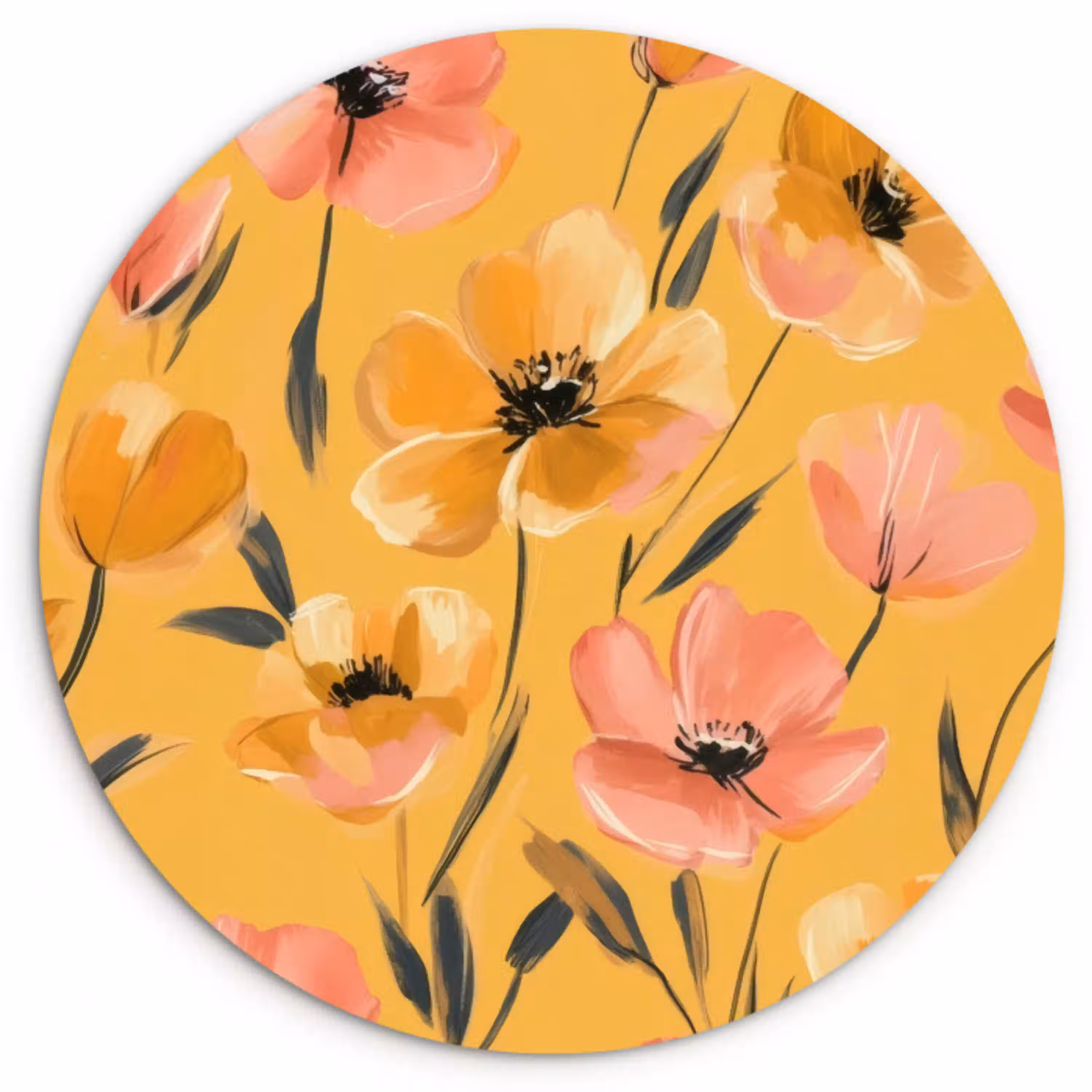 Bloemen - Geschilderd - Geel Wandcirkel kunststof plaat 5mm dik klein -3d